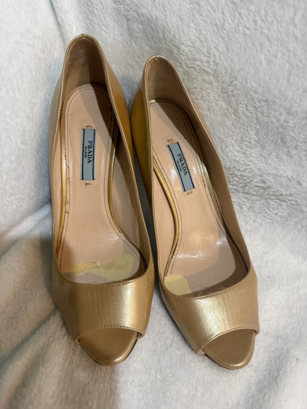 Prada Metallic Gold Open-Toe Pumps